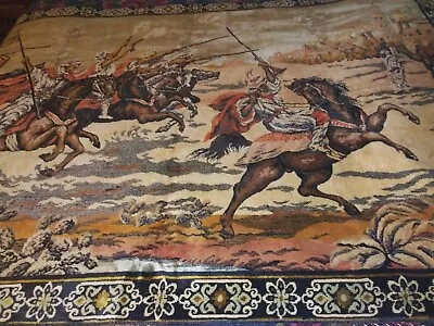 Vintage Tapestry Wall Rug Large Middle Eastern Battle Scene Carpet 48” X 69”Wide • $239.99