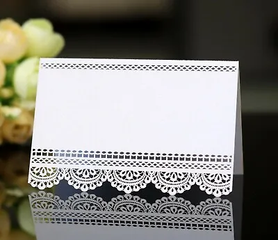 100Pcs Elegant Lace Laser Cut Pearlescent Wedding Party Table Name Place Cards • £18.24
