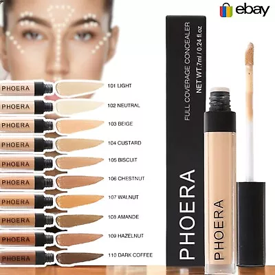 Phoera Full Coverage Matte Liquid Foundation Concealer Makeup Under Eye Coverage • £3.79