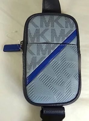 Michael Kors Unisex Cooper Blue Crossbody MK Signature  Phone Holster Sling BAG • $92.98