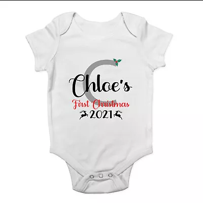 Personalised Alphabet- First Christmas- C Baby Grow Vest Bodysuit Boys Girls • £5.99