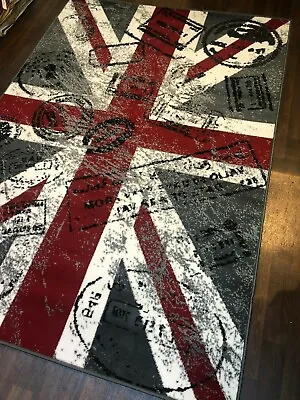 Retro Rugs Union Jack Stamped 120x170cm Approx 6x4ft Grey/Red/Off White Colours • £39.99