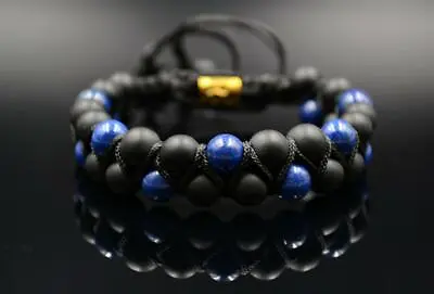 Men's Lapis Lazuli Onyx Double Row Gemstone Bracelet Macrame Gift For Him • $35