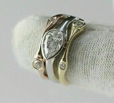 2Ct Lab Created Diamond ThreeTone Wedding Ring 14K Yellow Gold Finish • $48.60