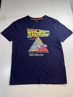 BACK TO THE FUTURE MENS NAVY BLUE SHORT-SLEEVE TOP T-SHIRT TEE SIZE Medium Used • £6.25