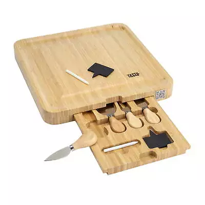 Natural Bamboo Cheese Board And Charcuterie Tray With Hidden Drawer Utensils • $29.98