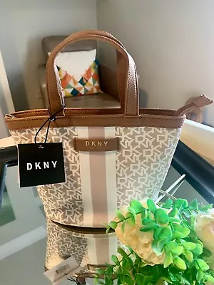 DKNY Beige Tan Brown Mini Tote Logo Bag Handbag NEW • £25