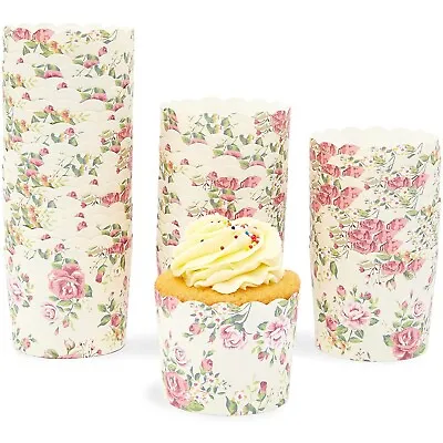 $11.99 • Buy 50 Pack Floral Cupcake Wrappers For Wedding, Flower Paper Liners, 2.2x2.7 