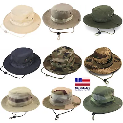 Boonie Bucket Hats Outdoor Fishing Hunting Wide Brim Mesh Camo Safari Sun Cap • $9.69