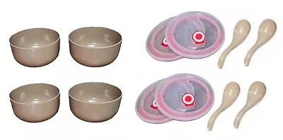 4 Cereal Bowls Set With Lids For Soup Salad Food Storage Easy Clean • £12.99