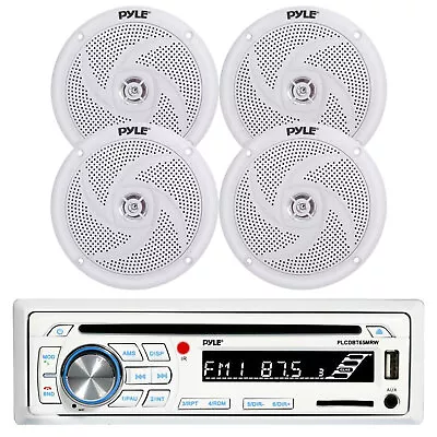 Pyle CD Player Bluetooth Marine Stereo Radio Receiver And 4x Pyle 4  Speakers • $111.99