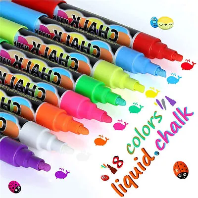 $11.93 • Buy Liquid Chalk Pens Marker Reversible Neon 8 Colours Glass Window Clean Dual Nib