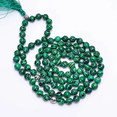 108 Japa Mala Malachite Gemstone Prayer Healing Yoga Beads Long Necklace • $25.99