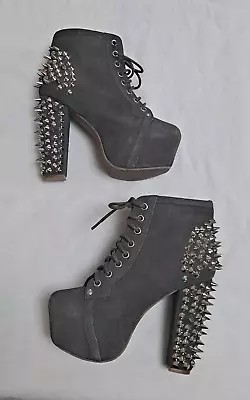 Jeffrey Campbell Lita Boots Womens 6 Black Suede Leather Platform Lace Up Spikes • $29.99