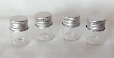 New 4 PC Vials Small Glass Bottles Jars  Mini Miniature  With Aluminum Screw Top • $6