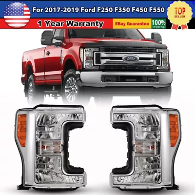 Chrome Headlights Pair For 2017 2018 2019 Ford F250 F350 F450 F550 Super Duty • $229.99