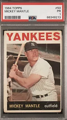 1964 Topps Baseball #50 Mickey Mantle #50 PSA 1 Poor HOF • $175