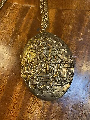 Antique Vintage GERMANY GOTHIC RARE Brass Necklace Chain Photo Locket Pendant • $45