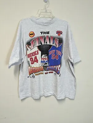 VTG 1994 NBA Finals Houston Rockets New York Knicks Grey Single Stitch XL Shirt • $49.95