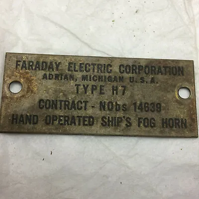 Vintage Faraday Electric Corp. Hand Operated Ship's Fog Horn Plate Type H7  • $16.42
