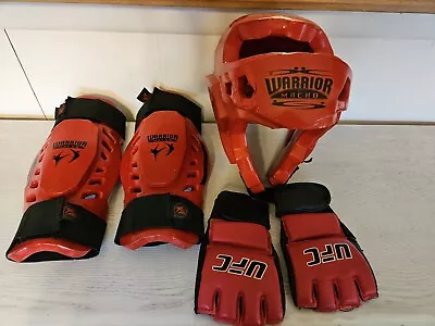 Warrior Macho Martial Arts Sparring Gear Red Helmet Shin Guards + UFC Gloves • $25