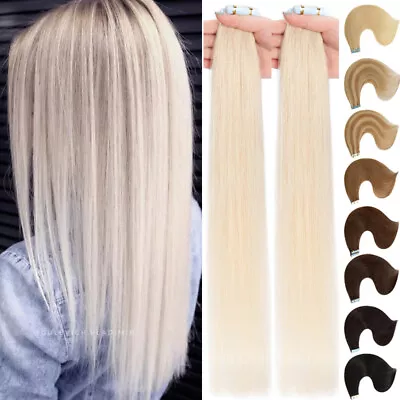 Tape In Hair Extensions Remy Human Hair Thick Full Head Skin Weft 2.5G/PEICE/UK • £14.81