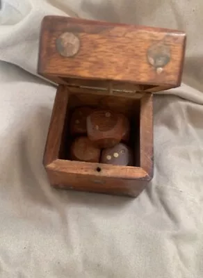Vintage Set (5) 6 Sided Wood & Brass Dice With Wooden Brass Storage Box • $15