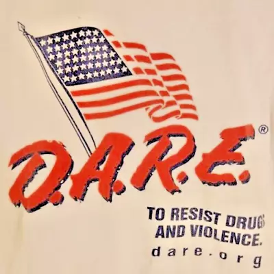 Classic D.A.R.E. To Resist Drugs And Violence USA Flag White T-Shirt By Gildan. • $15.98