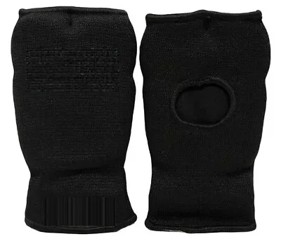 BLACK Elasticated Karate Mitts Martial Arts Training Hand Protection MMA Gloves • £6.99