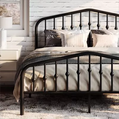 Full Metal Bed Frame With Victorian Wrought Iron-Art Headboard/Footboard/Black • $159.99