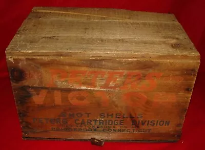 Vint. Peters Victor Wooden Shot Shells Ammo Box Du Pont Remington Arms Firearms • $29.99