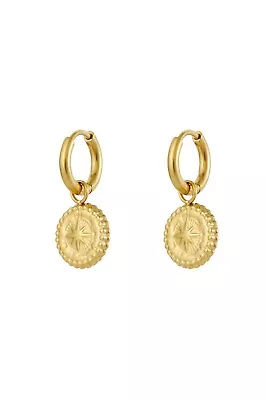 14ct Gold-Plated 12mm Hoop Earrings With North Star Coin Charm • £12.99