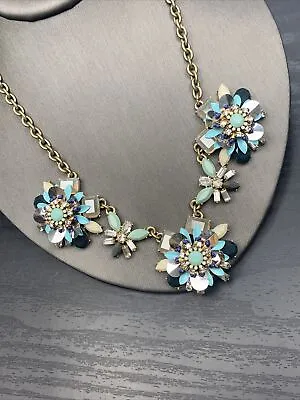 ￼ Vintage Boho Chunky  Statement Turquoise Dark Blue Rhinestone Necklace 18” • $23.58