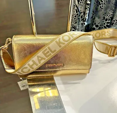 Michael Kors Women Lady Zip Around Wallet Crossbody Bag Handbag Purse Pale Gold • $78