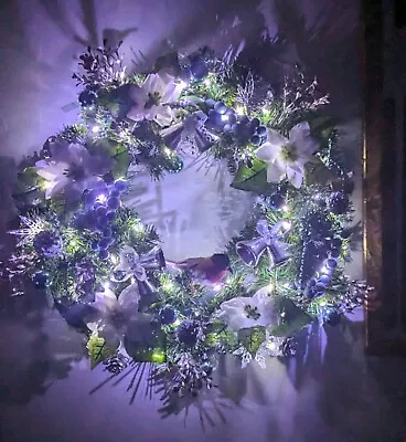 Luxury Christmas Wreath Handmade White Lights Blue Accents 50cms/20ins Apprx.  • £35