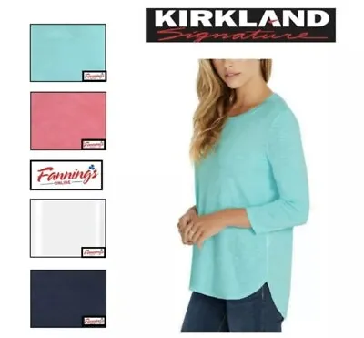£9.99 • Buy Kirkland Signature Ladies' Cotton Slub Tee Pull On 3/4 Sleeve T-Shirt - ORANGE