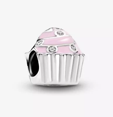 PINK CZ CUPCAKE .925 Sterling Silver European Charm Bead C6 • $12.49