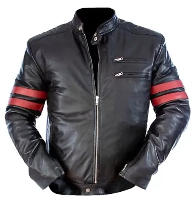 Men Genuine Lamb Leather Wolverine Racer Biker Rock X Men Inspired Jacket • $112