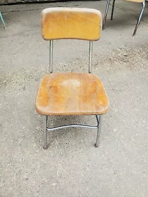 Vintage Industrial Child School Chairs Wooden With Metal Frame • $100