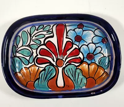 Amore Mexican Folk Art Pottery Ceramic Tray Dish Platter 7.5  By 5.5  Flowers • $12.96