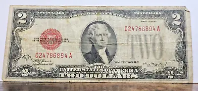 1928 D Red Seal $2 Two Dollar Bill • $27.20