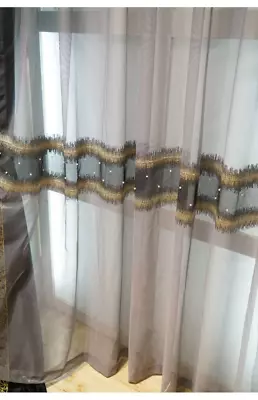 Luxury Curtains Room European Velvet Tulle Grey Vintage Golden Lace Stitching • $64.03