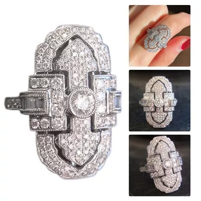 $7.10 • Buy Full Diamond Zircon Ring Vintage Openwork Court Style Engagement Ring-AU-