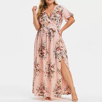 Casual Dress Short Sleeve Plus Size Plus Size High Split Maxi Dress Ankle-length • $30.65