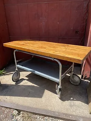 1940s Industrial Kitchen Island Workbench Farmhouse Country Primitive TV Cart • $1450