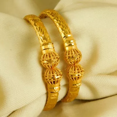 22K Gold Plated Bangle Set Wedding Traditional 2PCs Bracelets Fashion Jewelry • $16.47