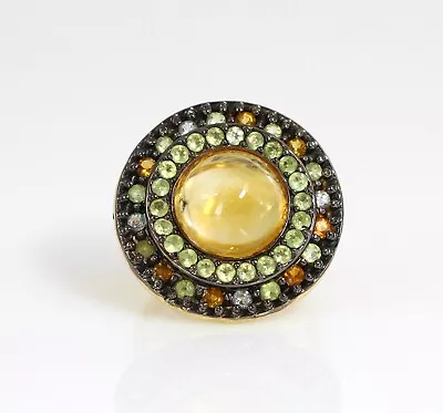 18k Yellow Gold UFO Spaceship Ring With Citrine Green Peridot & Aquamarine • $925