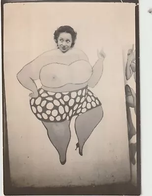Vintage CUTOUT ARCADE PHOTO BOOTH - OBESE WOMAN IN TWO PIECE OUTFIT • $24.95