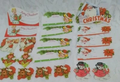 $15.95 • Buy 20 Vintage Flocked Christmas Tags Seals Deer Santa Children Angels Carolers