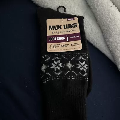 Muk Luks Women's Black Microfiber Crew Boot Sock 1-Pack Size 6-11 New • $4